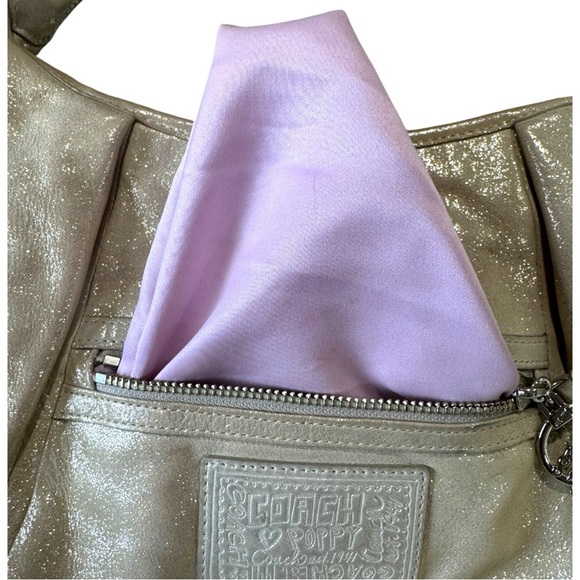 Rare Coach Poppy Metallic Champagne Leather Shoulder Hobo Bag Style 16374 - Picture 8 of 16